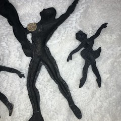 VTG.MCM 3 Ballet Dancers/swimmers, Cast Aluminum? Wall Plaque Decor, Black Gold