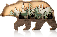 Rustic Bear Wall Art – Wooden Forest Animal Decor for Cabin, Bedroom Living Room