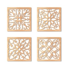 4 Pieces Thicken Rustic Wall Decor,Flower Carved Wall Art,Wooden Hollow Carve…