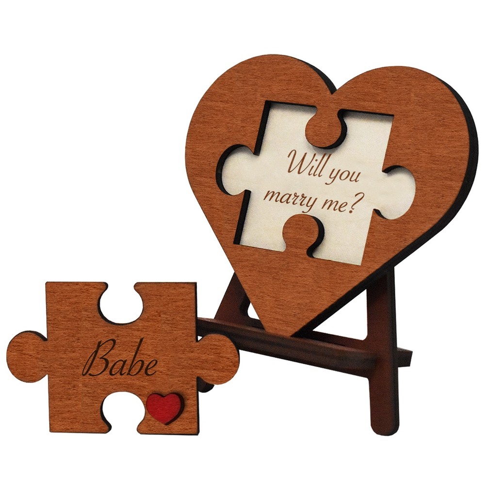 Will You Marry Me Proposal Puzzle Piece Sign Wooden Heart, Be my Wife Card