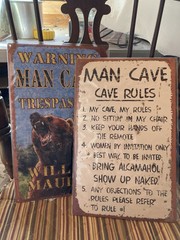 16×10” Man Cave Rules + Bear Metal Sign Set Father’s Dad Gift Funny Wall Decor