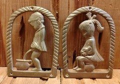 Solid Brass Little Boy & Girl Bathroom Restroom Toilet Chamber Pot Decor Sign