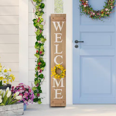60 In. H Wooden Welcome Porch Sign with 4 Changable Wreathes (Spring/Patriotic/F
