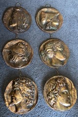 Vintage, 2 Set Strands Of Resin Greek Coins Wall Hangers 10in Wide , 36 Long