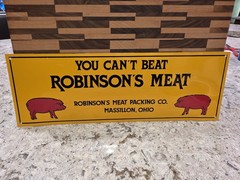 Embossed Robinson’s Meat Metal Sign – Butcher Shop / Farmhouse Vintage Pig