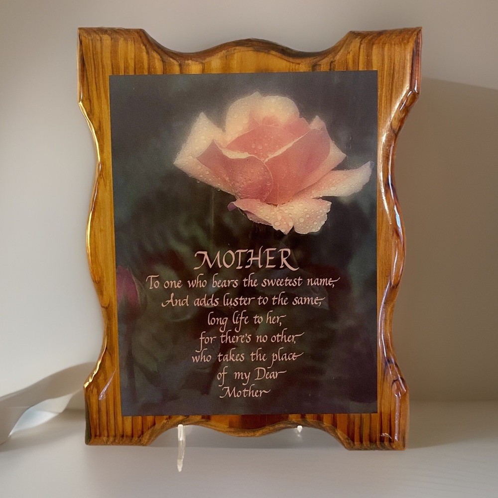 VTG Mother Poem Lacquered Wood Wall Plaque Hanging 1980s Mothers Day 9” Oak