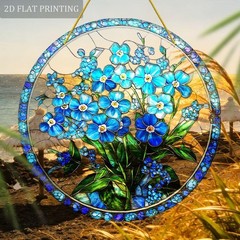 Blue Hydrangea and Stained Glass Style Acrylic Suncatcher Gift for Flower Lovers