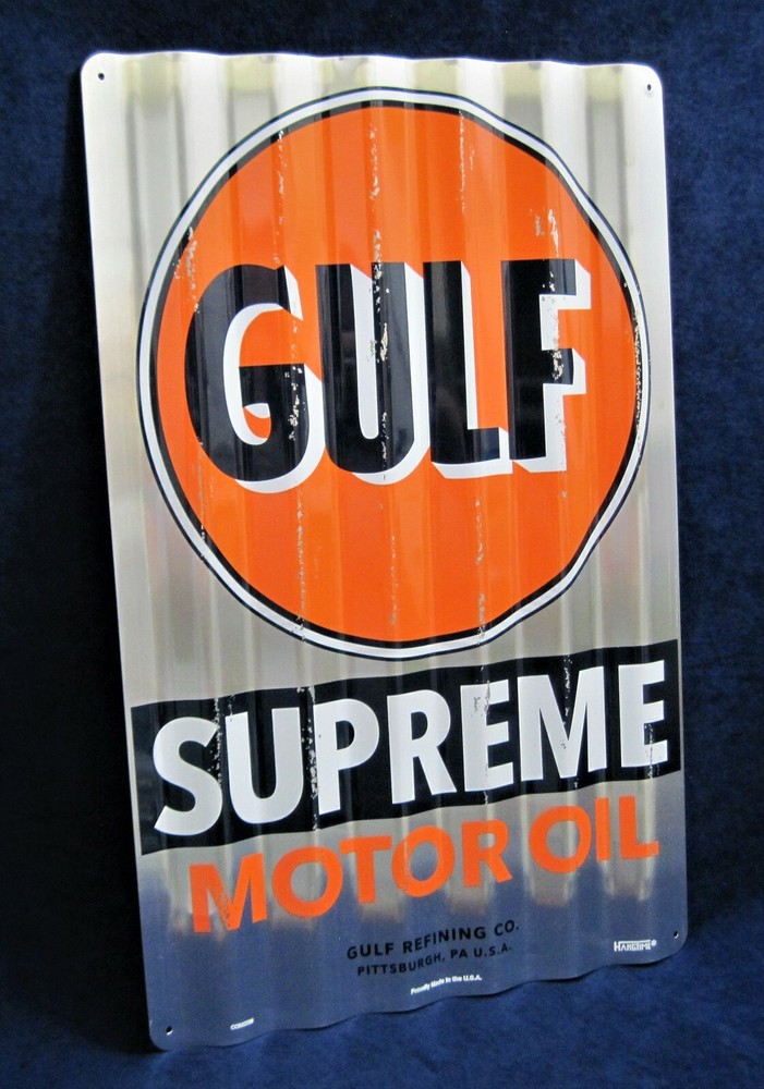 GULF OIL – *US MADE* Corrugated Metal Sign – Man Cave Garage Shop Bar Pub Decor