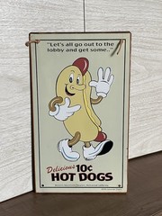 2001 Salamander Graphix Lets Go To the Lobby Delicious 10 Cent Hot Dogs Tin Sign