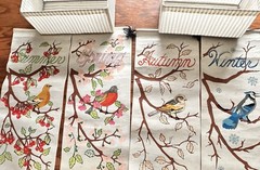 Set Of 4 Seasonal Handpainted Wall Banners Birds Winter Fall Spring Summer