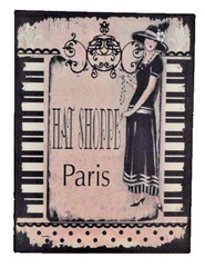 Paris Hat Shoppe Faux Distress Finish Metal Sign