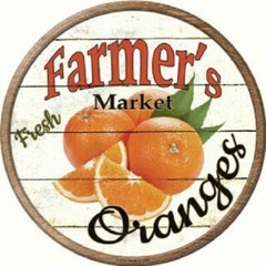 Farmers Market Oranges 12″ Lightweight Metal Circle Sign