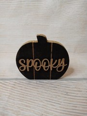 New! “SPOOKY” Glitter Pumpkin Sign FALL Decor Halloween Glam Ghost Black & Gold