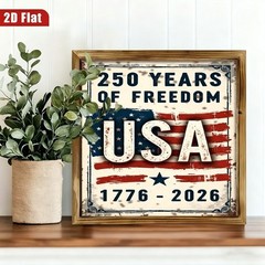 250 Years of Freedom USA 1776-2026 Vintage American Flag Wooden Framed Wall Art