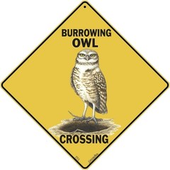BURROWING OWL CROSSING Sign, 12″ by 12″ on sides-16″ on Diagonal-In/Out-Aluminum
