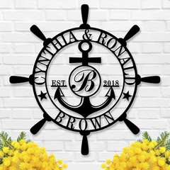 Personalized Family Name Metal Sign Nautical Anchor Ship Wheel Wedding Gift Deco