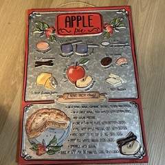 Metal Apple Pie Wall Hanging Kitchen Decor Complete Pie& Crust Recipe 17×12”
