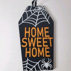 Ashland Halloween Coffin Home Sweet Home Hanging Wall Door Sign Spider Web