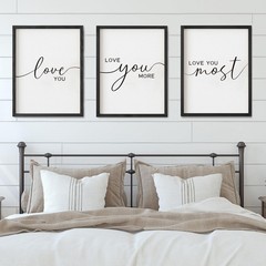Set of 3 Love You More & I Love You Most Wall Art Decor – 11×14 Inches, Black