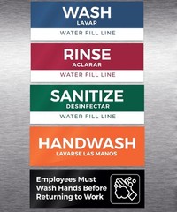 5 Pack Wash Rinse Sanitize Sink Labels, 3 x 9 inches (5 Pack), 5
