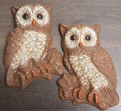VTG Retro White Brn Owl Set Wall Plaque Foam Kitch Multi Styles Colors Listed