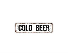 Cold Beer Sign | Metal Bar Wall Decor for Garage, Man Cave, Home Bar, Patio