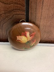 Oregon Myrtlewood Hand Painted Rose Wall Plaque Small Round Brown Floral Decor