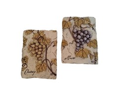Winery Wall Plaques Grapes Merlot Chardonnay 6×4 Set Of 2 Dining Decor