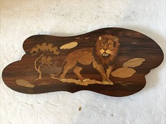 Vintage/Pre-Owned*Wood Inlaid/Inlay Lion Plaque/Wall Art/Decor*Made in India