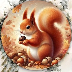 Autumn Squirrel Tin Metal Signs – 8×8 Inch Round Wall Decor for Bars, Ca