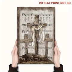 Christian Crucifix Music Sheet Vintage Metal Sign Religious Inspirational Decor