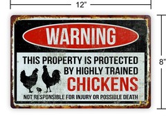 Funny Warning Aluminum Sign Chicken Coop Protected 8×12
