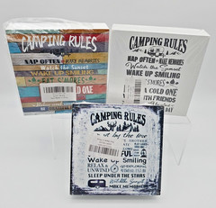 Camping Rules Set of 3 Wooden Box Signs RV Tabletop Decor, 5×5 Inches, 3 Designs
