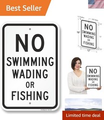 18×12 Inch Warning Sign: No Swimming, Wading or Fishing – Pre-Drilled Holes