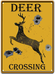 Deer Crossing Tin Sign Bullet Holes Retro Vintage Bar Country Home Decor Caution
