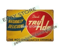 1955 Tru Ade Naturally Delicious soda pop soft drink metal tin sign art of decor