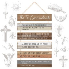 The Ten Commandments Christian Home Wall Decor Art, Wooden Hanging Bible Vers…