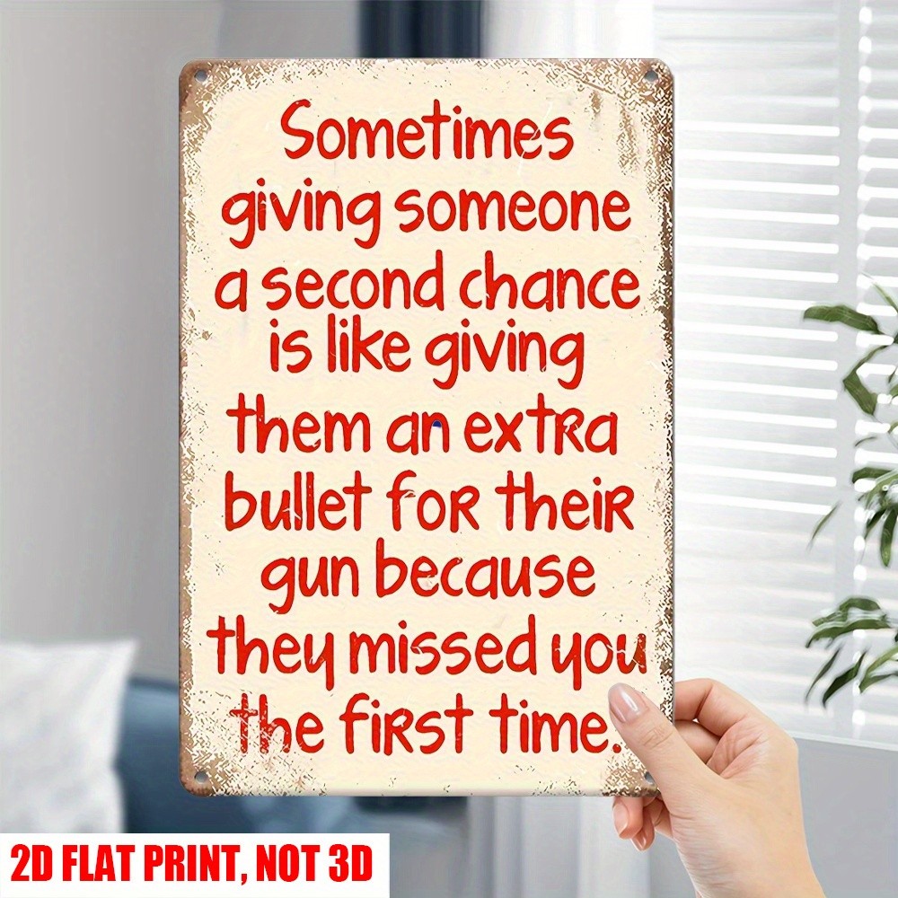 Vintage Second Chance Edgy Quote Metal Sign Humorous Wall Art Home/Office Decor