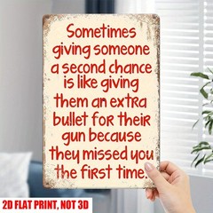 Vintage Second Chance Edgy Quote Metal Sign Humorous Wall Art Home/Office Decor