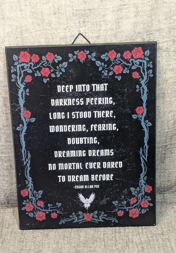 Edgar Allan Poe The Raven Wood Plaque Spirit Halloween Gothic Home Decor 9×12