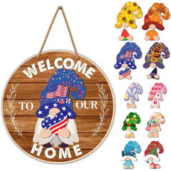12 In. X 12 In. round Seasonal Gnome Interchangeable Decor 21-Pieces by Wooden W