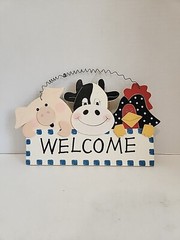 Animals Welcome Hanging Door Sign Wood Decor Farm Pig Cow Rooster