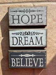 Rustic 3 Separate Wood Sign Wall Decor Dream Hope Believe 2 3/4” x 6”