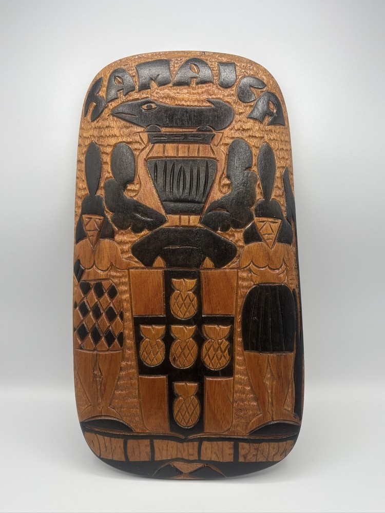 Jamaican Wood Carved Coat of Arms Wall Plaque