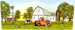 Summer on the Farm Wood Sign Picture Billy Jacob Country Prim Truck Cow 9.75″
