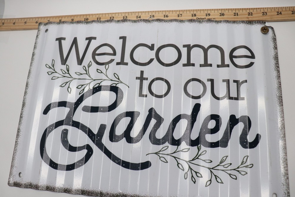 Hampton Bay Welcome to Our Garden Metal Sign 1007 896 440 – Missing 3 Screws