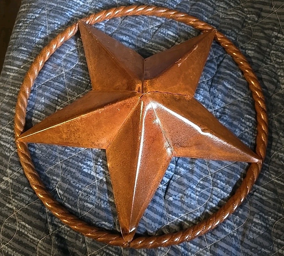 ~NEW~ MED- “TWISTED ROPE RING WESTERN STAR” Rustic Color Metal Wall Art …12″