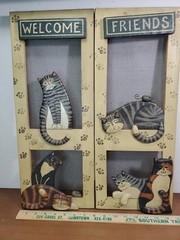 3 D Wood Welcome Sign 6 Cats Sitting-in-Window Rustic Farmhouse Tall 20 x 16″