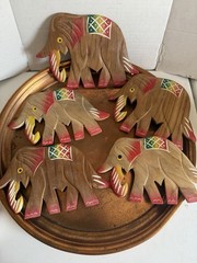 Decorative Wooden Elephant Wall Plaques Set Of 5