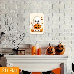 Halloween Cute Ghost Pumpkin Metal Tin Sign Autumn Leaves Home Decor Wall Art